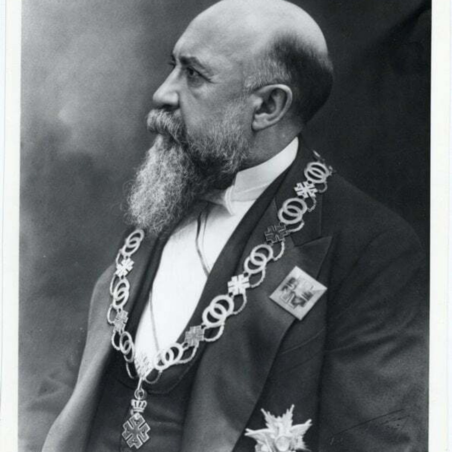 Nicolae Iorga în frac și cu Marele Colan al Ordinului Ferdinand, 1931.